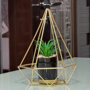 diamond shaped metallic plant with ceramic pot