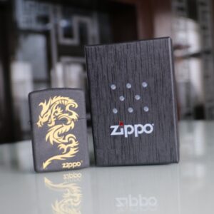 Zippo Gold Dragon Mat Black Plating 2-sides Oil Lighter - Image 1